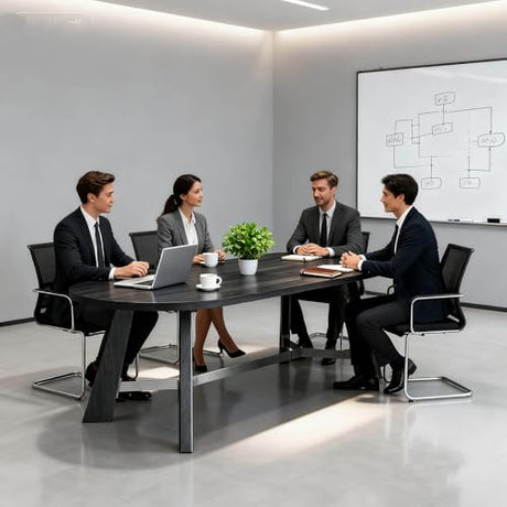 6FT Oval Conference Table, Rustic Black 70.86" W Meeting Table Fit 6-8 People, Modern Seminar Table Boardroom Desk for Office Meeting Conference Room SAINTCY