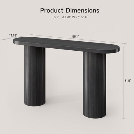 ONBRILL 55 Inch Fluted Entryway Table, Sofa Table Behind The Couch, Long Console Tables, Modern Entrance Stand for Hallway, Living Room Foyer, Farmhouse Style (Black) ONBRILL