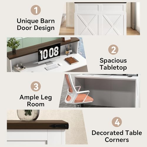 Epecoya Tall Reception Desk with Counter, 47-Inch Modern Front Desks, Unique Barn Door Home Design Office Table Retail Counter for Checkout, Lobby, Beauty Salon, White Epecoya