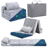 Foldable Floor Mattress with Pillow for Kids, Glow in The Dark Grey Star Toddler Washable Folding Floor Nap Mat for Daycare, Child Trifold Futon Sofa Bed with Storage Bag for Playroom Girls and Boys Givjoy
