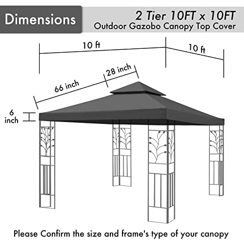 Gazebo Canopy Replacement Outdoor Canopy Shelter Top Double Tiered Canopy Cover, 10x10 FT (Grey)