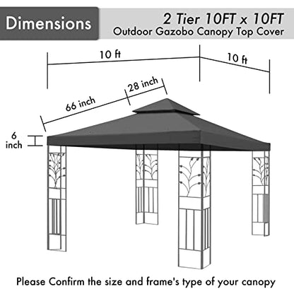 Gazebo Canopy Replacement Outdoor Canopy Shelter Top Double Tiered Canopy Cover, 10x10 FT (Grey)