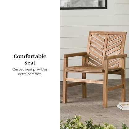 Walker Edison 2 Piece Outdoor Patio Chevron Wood Chair Set All Weather Backyard Conversation Garden Poolside Balcony, Set of 2, Brown - WoodArtSupply