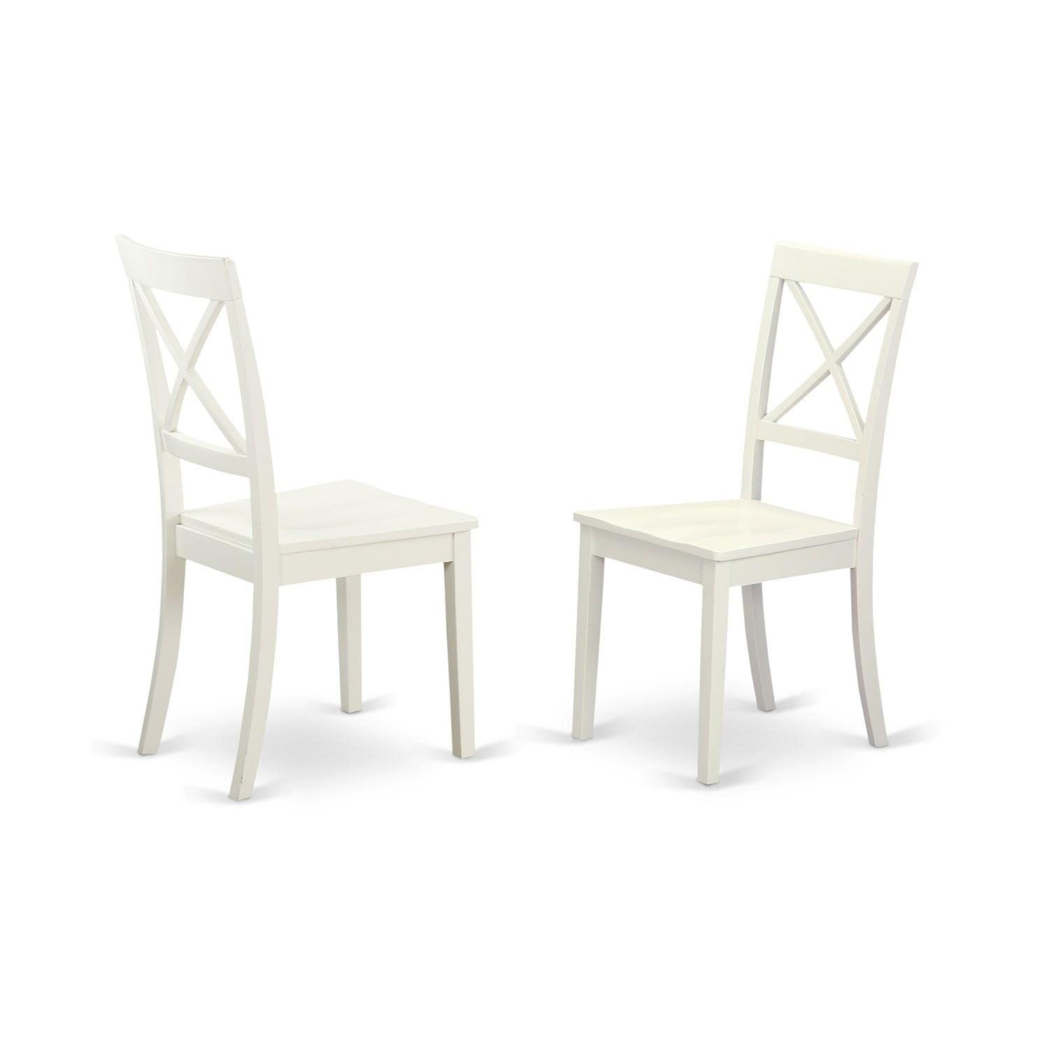 East West Furniture Boston Dining Room Cross Back Solid Wood Seat Chairs, Set of 2, Linen White - WoodArtSupply