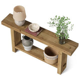TRIBEWOOD 63-Inch Solid Wood Console Table, 2-Tier Narrow Farmhouse Entryway Table for Hallway, Entrance, Living Room, Behind The Couch,Brown TRIBEWOOD