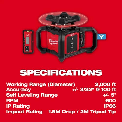 Milwaukee M18 Red Exterior Rotary Laser Level Kit w/Receiver, Tripod, & Grade Rod Milwaukee