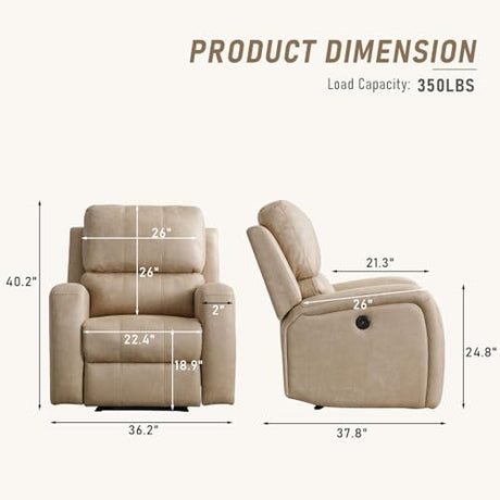 HAOMARKETS Electric Recliner Chair, Soft PU Leather Power Recliners with Padded Backrest, Single Overstuffed Heavy Duty Reclining Sofa for Living Room Bedroom, Beige HAOMARKETS