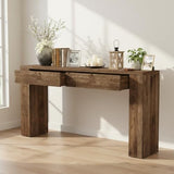 LITTLE TREE Solid Wood 63 Inches Console Table with 2 Drawers, Vintage Brown Sofa Table Behind Couch for Living Room, Long Hallway Foyer Entryway Table for Entrance LITTLE TREE