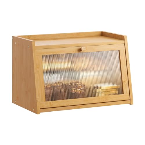 GHWIE Large Bread Box, Easy Access & Cleaning - Bamboo Bread Box for Kitchen Countertop with Acrylic Door,Natural GHWIE