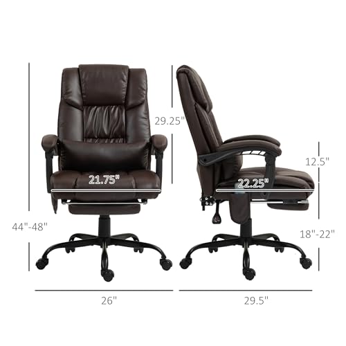 Vinsetto High Back Massage Office Chair with 6 Vibration Points, PU Leather Reclining Computer Chair, Ergonomic Desk Chair with Footrest Adjustable Height and Remote, Brown Vinsetto