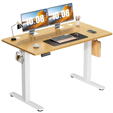 Sweetcrispy Electric Standing Desk Adjustable Height, 48x24 Inch Sit Stand Up Home Office Desks Computer Workstation PC Work Table with 3 Memory Preset Splice Wood Board Metal Frame, Oak Sweetcrispy