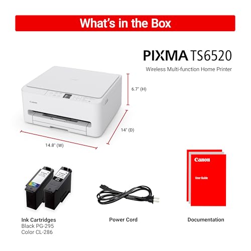 Canon PIXMA TS6520 Wireless Color Inkjet Printer Duplex Printing, White – Home Printer with Copier/Scanner, 1.42” OLED Display, Intuitive Control Panel, Compact Design