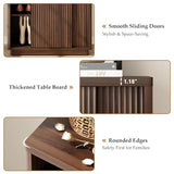 WINWY Fluted Shoe Cabinet with Sliding Door, 6-Tier Large Hidden Storage Organizer Modern Shoe Rack with Adjustable Shelves, Mid Century Freestanding Wooden Shoe Storage Cabinet for Entryway,Walnut WINWY