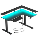Rolanstar L Shaped Standing Desk with Keyboard Tray, Height Adjustable Corner Desk with LED Light & Power Outlet, Electric Sit Stand Computer Desk with Monitor Stand, Black Rolanstar