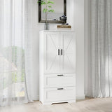 2 Door Tall Kitchen Pantry Storage, Collection Food Free Standing Wooden Storage Cabinet with 2 Drawers and Adjustable Shelves, Modern Farmhouse Versatile Storage for Kitchen, Dining Room (White) Panana