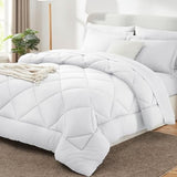 CozyLux Queen Comforter Set White - Bed in a Bag Queen Size 7 Pieces, Luxury Soft Bed Set for All Seasons, Bedding Set with Down Alternative Comforter, Sheets, Pillowcases & Shams CozyLux