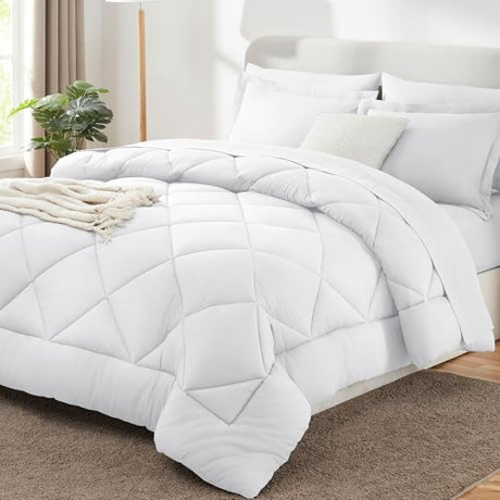 CozyLux Queen Comforter Set White - Bed in a Bag Queen Size 7 Pieces, Luxury Soft Bed Set for All Seasons, Bedding Set with Down Alternative Comforter, Sheets, Pillowcases & Shams CozyLux
