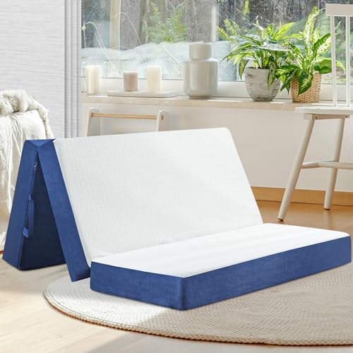CYMULA Folding Mattress Queen Size, Memory Foam 6 inch Tri Portable Trifold Mattress Futon Topper Queen with Breathable & Washable Cover, Murphy Bed Guest Bed,58"x75"x6" CYMULA