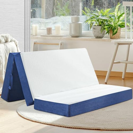 CYMULA Folding Mattress Queen Size, Memory Foam 6 inch Tri Portable Trifold Mattress Futon Topper Queen with Breathable & Washable Cover, Murphy Bed Guest Bed,58"x75"x6" CYMULA
