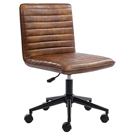 Furnimart Armless Office Desk Chair Task Chair Faux Leather Upholstered Task Chair Teen Desk Chair Mid-Back 360° Swivel Adjustable Small Chair (Leather-DustYellow) Furnimart