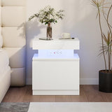 Cozy Castle LED Nightstand, LED Night Stand with Charging Station,Storage and Flip Top, Small End Side Table for Bedroom, Living Room (1, White) Cozy Castle