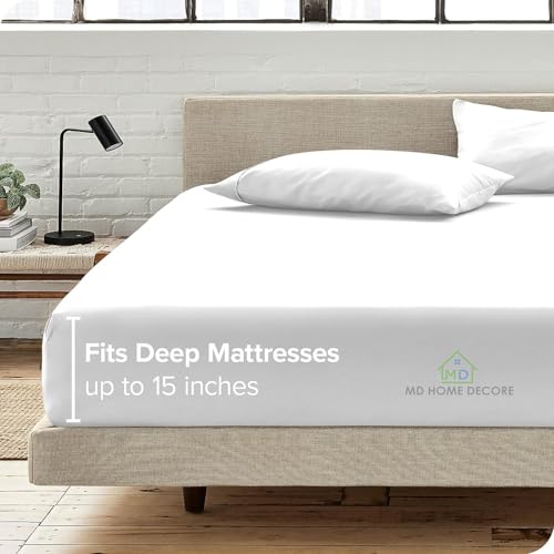 1 Fitted Sheet Only, 100% Egyptian Cotton, fitts Upto 15 Inch Deep Pocket, Bottom Sheets Only, King Size, Hotel Luxury Single Fitted Sheet Only, High Thread Count, Soft & Breathable, White Solid MD Home Decore