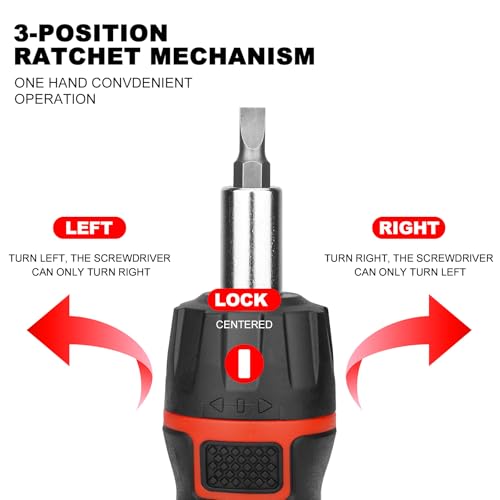 HAUTMEC 6-in-1 Stubby Ratcheting Screwdriver Set, Multi Screwdriver Tool All in One, Ratchet Screwdriver Set with Multi Bit Screw Driver, Chrome Vanadium Steel Shaft, 3PCS Phillips and 3PCS Slotted HAUTMEC
