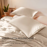 Vonty 3-Piece Silky Satin Duvet Cover Set Full/Queen Size Duvet Cover, Organic Natural 400TC Beige Duvet Cover Set - Luxury & Sexy Bedding Duvet Covers with Zipper Closure(No Comforter) Vonty