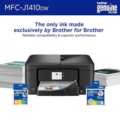 Brother Work Smart 1410 Wireless Color Inkjet All-in-One Printer with 2.7” Touchscreen and Automatic Duplex Printing | Includes Refresh Subscription Trial(1) (MFC-J1410DW) Brother