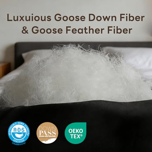 Goose Feather Down Fiber Comforters Oversized King Size, Extra Fluffy White Duvet Insert, Ultra-Soft, Breathable, Noiseless, All Season Hotel Luxury Bedding Comforters 120"x98" DOWNFORT