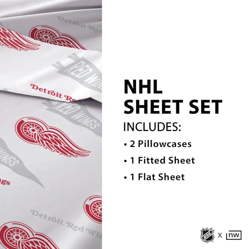Northwest Officially Licensed Detroit Red Wings NHL Twin Size Sheet Set – Comfortable Bedding with Repeating Team Logos for Hockey Fans, Dorm & Game Day Spirit Rooms Northwest