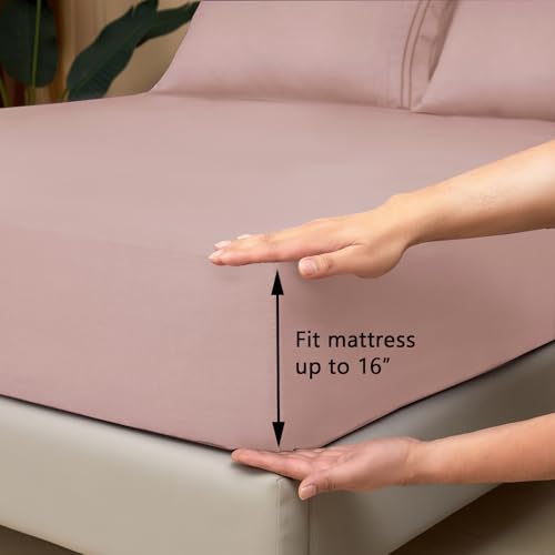 Mejoroom King Size Bed Sheet Set - Hotel Luxury 1800 Bedding Sheets & Pillowcases - 16" Deep Pocket Fitted Sheet, Soft, Breathable, Wrinkle & Fade Resistant - 4 Piece(King, Dusty Pink) Mejoroom