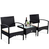 Tangkula 3 PCS Patio Wicker Rattan Furniture Set, Rattan Chair with Coffee Table, High Load Bearing Chair Conversation Sets for Patio Garden Lawn Backyard Pool (Black) Tangkula