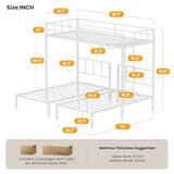 Mixcous Triple Bunk Bed Twin Over Twin Bunk Bed for 3, Guardrails and Ladder Metal Bunkbed, 3 Bed Teens and Adults, No Box Spring Needed, White Mixcous