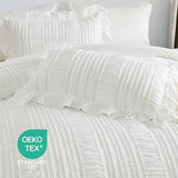 WONGS BEDDING White Comforter Set King,7 Pieces Ruffle Comforter Set with Sheets,Textured Bed in a Bag for King Bed 104"×90" WONGS BEDDING