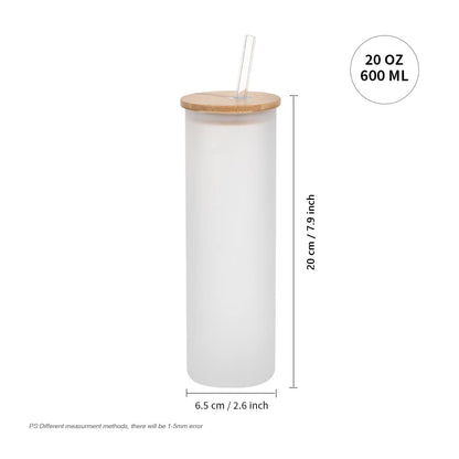 PYD Life Sublimation Glass Blanks Tumbler Skinny Straight Frosted 20 OZ with Bamboo Lid and Glass Straw Jar Tumbler Cups Mugs for Tumbler Heat Press 6 Pack - WoodArtSupply