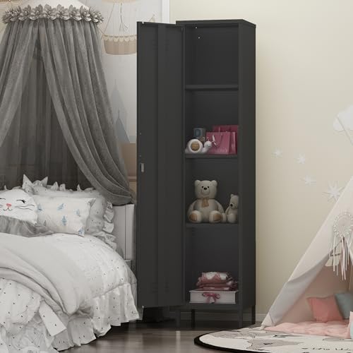 Elitehouse Tall Single Door Metal Locker with Adjustable Shelves, Black Tall Metal Locker Storage Cabinet，Easy Assembly for Living Room Bedroom （15.8”W x 15”D x 70.9”H ） Elitehouse