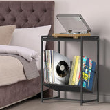 FANSXIVITA Record Player Table with Vinyl Storage,Black Small End Table Turntable Stand with Record Storage,Vinyl Record Player Stand,2 Tier Bed Side Table Modern Nightstand for Living Room Bedroom FANSXIVITA