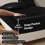 MR&HM Satin Fitted Sheet Queen Size, Silky Bottom Sheet with Elastic Corner Straps, Deep Pocket up to 15 Inch, No More Slipping Off for Mattress - 1 Fitted Sheet Only (Black) MR&HM