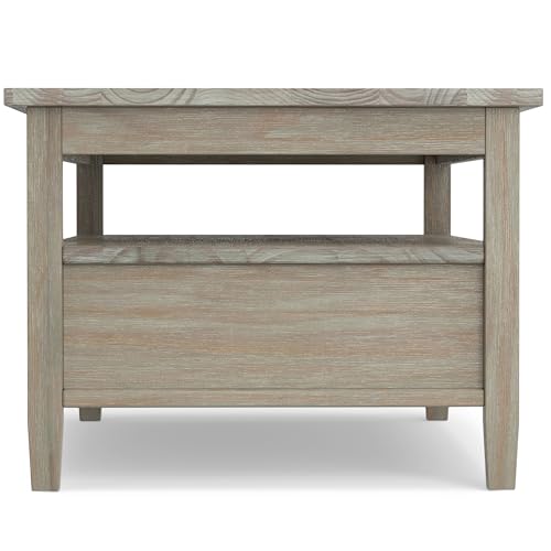 SIMPLIHOME Warm Shaker SOLID WOOD 48 Inch Wide Rectangle Transitional Coffee Table in Distressed Grey, For the Living Room and Family Room - WoodArtSupply