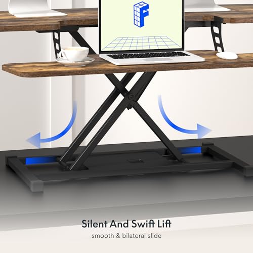 FLXISPOT 36" Standing Desk Converter, Quick Sit Stand up Desktop Riser Height Adjustable Monitor and Laptop Workstation with Keyboard Tray, Rustic Color FLEXISPOT