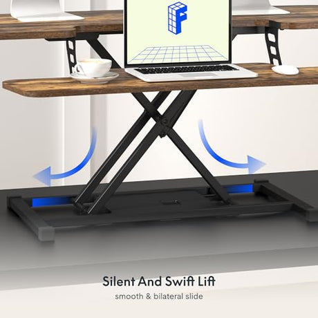 FLXISPOT 36" Standing Desk Converter, Quick Sit Stand up Desktop Riser Height Adjustable Monitor and Laptop Workstation with Keyboard Tray, Rustic Color FLEXISPOT