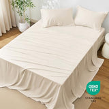 Love's cabin 4 Piece Full Size Sheet Set, Cooling Sheets, 100% Rayon Derived from Bamboo, Breathable & Soft Full Size Bed Set, Deep Pocket Up to 16", Hotel Luxury Silky Bedding Sheets, Beige Love's cabin