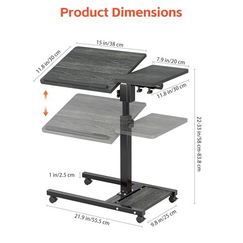 Furist Overbed Table with Wheels Adjustable Height, Mobile Standing Stand Up Rolling Laptop PC Desks with Tilting Top Height Tray Side Computer Workstation for Bedroom on Hospital Home Use, Black Furist