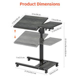 Furist Overbed Table with Wheels Adjustable Height, Mobile Standing Stand Up Rolling Laptop PC Desks with Tilting Top Height Tray Side Computer Workstation for Bedroom on Hospital Home Use, Black Furist