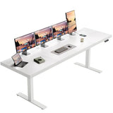 OffiGo 79 Inch Executive Electric Standing Desk, Height Adjustable Desk with Power Outlet & 1.38" Thick 3-Piece Desktop, Sit Stand Computer Desk for Home, Office, Conference Room, White OffiGo