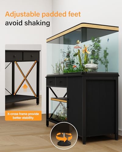 FILKO 40-50 Gallon Fish Tank Stand: Sturdy Aquarium Stand with Storage for 40-50 Gallon Fish Tank - Metal Terrarium Table Cabinet with Power Outlet for Reptile Turtle (55-75 gallon) FILKO