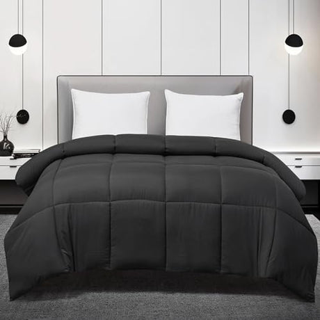 Blue Ridge Home Fashions Comforter Breathable Microfiber Duvet Insert, Summer Cooling Winter Warm Reversible Down Alternative Quilt Comforter for All Season, Twin, Black Blue Ridge Home Fashions