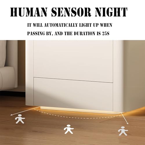 Bedside Table with Bottom Sensor Light, Smart Lighted Nightstand with Drawers for Bedroom Furniture(Grey) WoodArtSupply