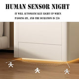 Bedside Table with Bottom Sensor Light, Smart Lighted Nightstand with Drawers for Bedroom Furniture(Grey) WoodArtSupply